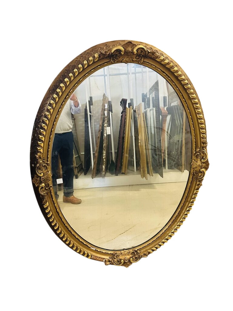 French Oval Giltwood Mirror 40x54 by Miss Daisy's Consignment & Auction House