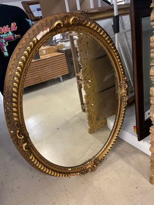 French Antique Gilt Wood Oval Mirror (frame damage) 40x54