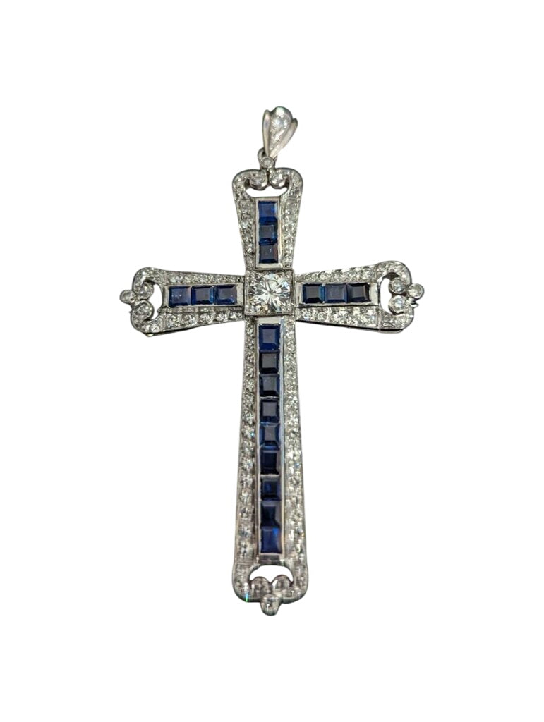 Diamond & Sapphire Cross Pendant 14k White Gold by Miss Daisy's Consignment & Auction House