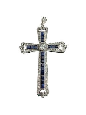 Diamond & Sapphire Cross Pendant 14k White Gold by Miss Daisy's Consignment & Auction House