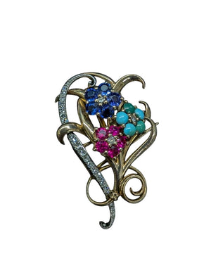 Gold & Platinum Brooch w/ Ruby, Sapphire, Turquoise & Diamonds by Miss Daisy's Consignment & Auction House