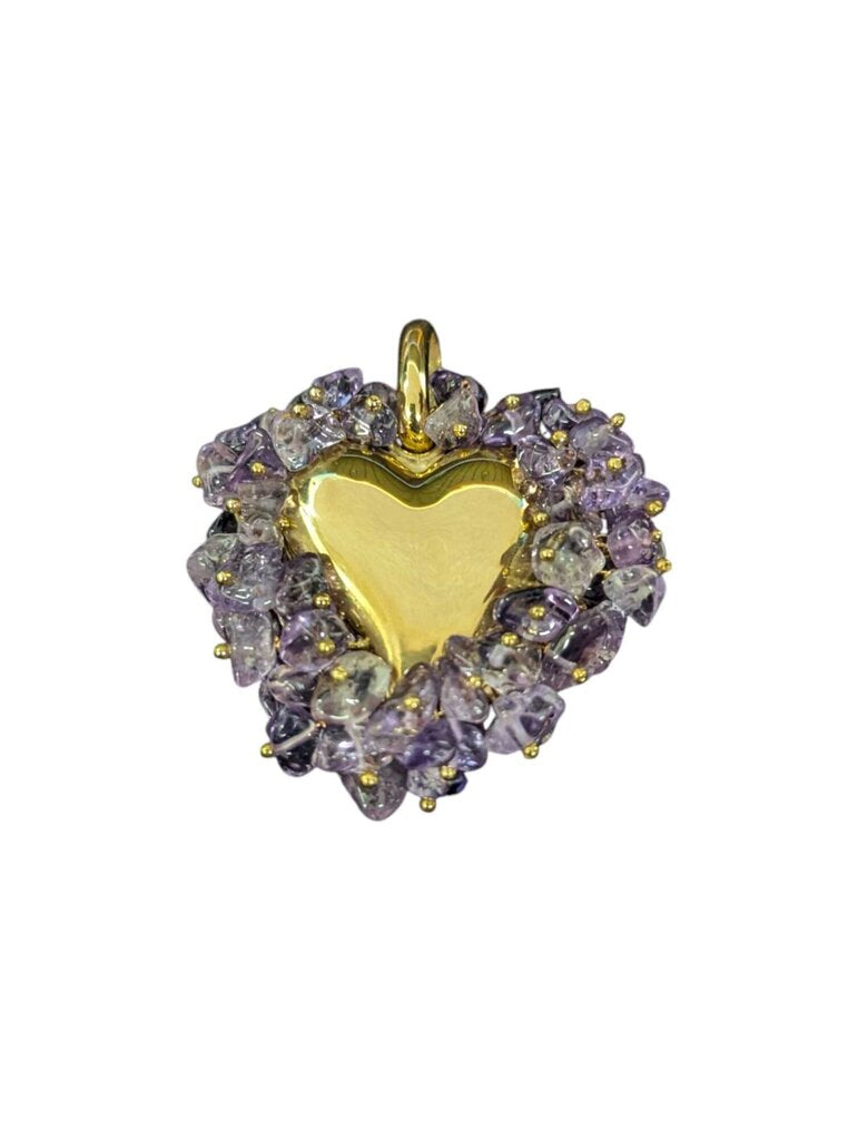 Gold Heart Pendant w/ Amethyst 18k Yellow Gold