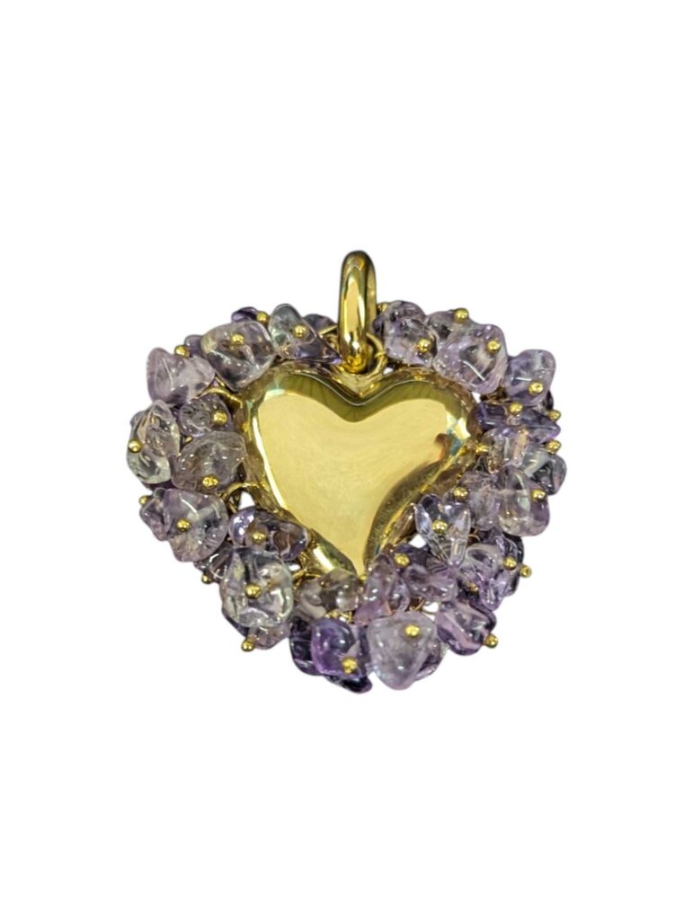 Gold Heart Pendant w/ Amethyst 18k Yellow Gold