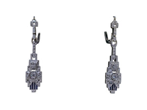 Deco Style Diamond & Sapphire Earrings 14k White Gold by Miss Daisy's Consignment & Auction House