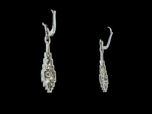 Deco Style Diamond & Sapphire Earrings 14k White Gold