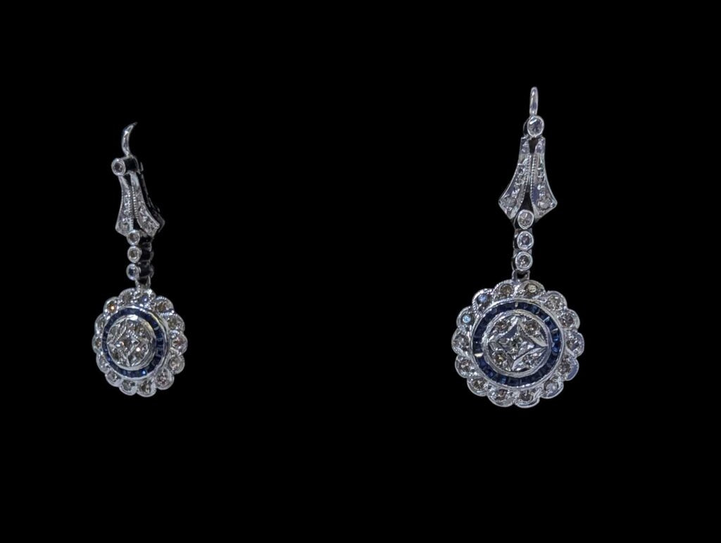Diamond & Sapphire Earrings 10k White Gold
