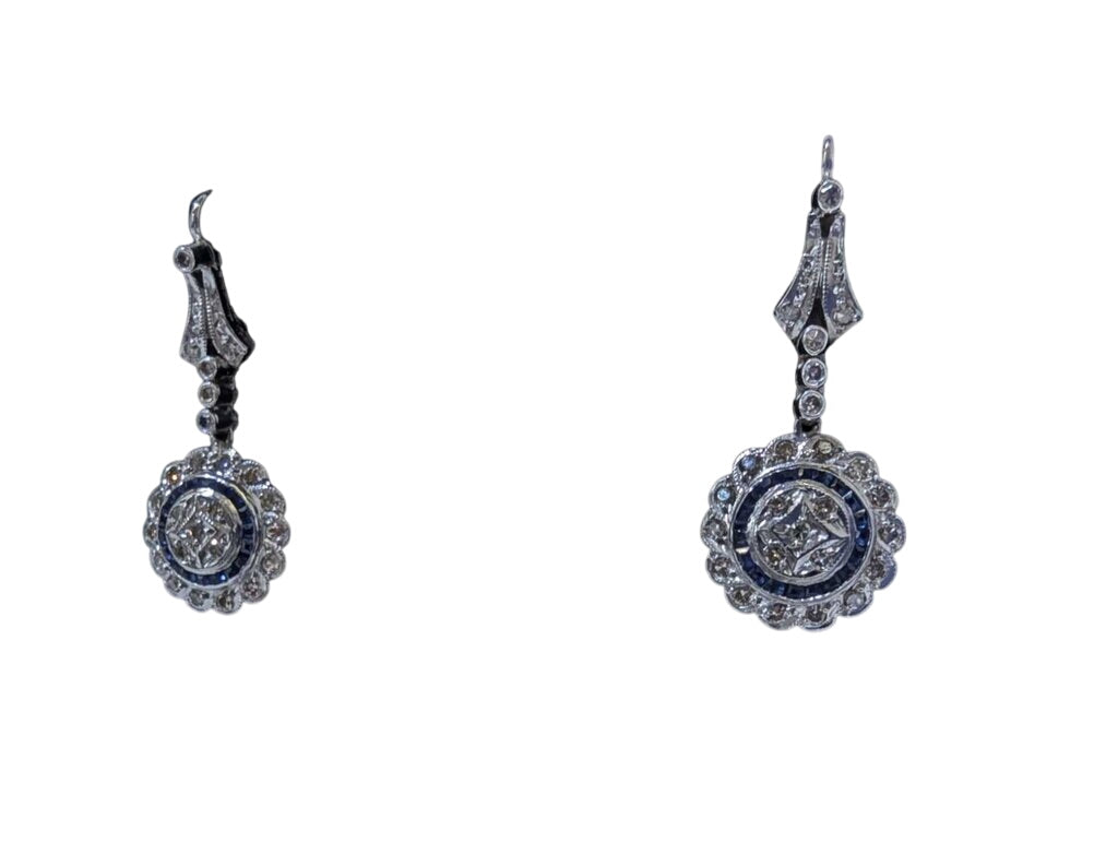 Diamond & Sapphire Earrings 10k White Gold by Miss Daisy's Consignment & Auction House