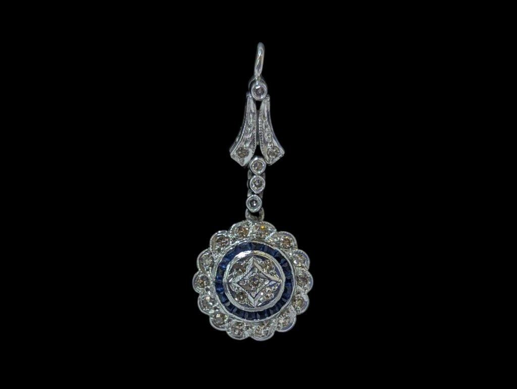 Diamond & Sapphire Earrings 10k White Gold