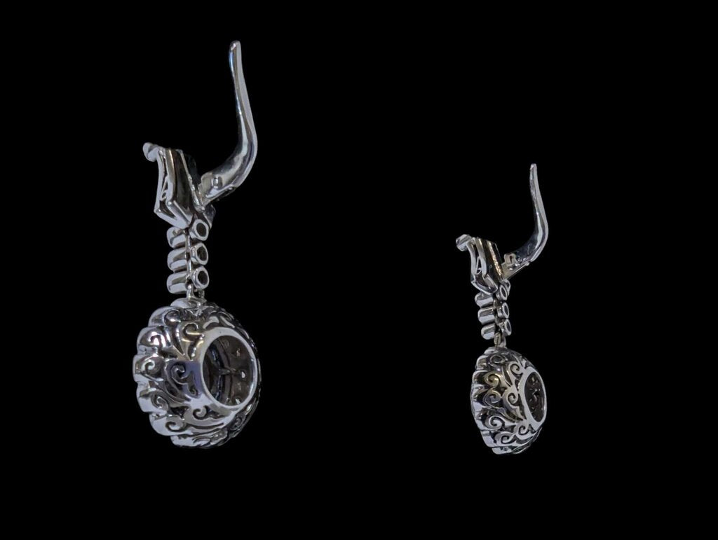 Diamond & Sapphire Earrings 10k White Gold
