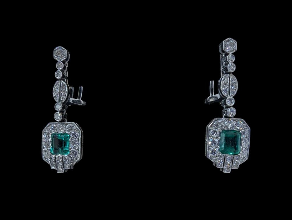Emerald & Diamond Earrings Platinum