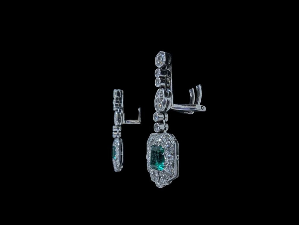 Emerald & Diamond Earrings Platinum