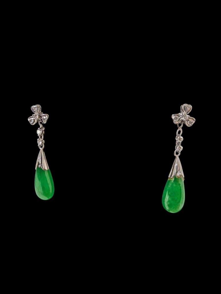 Jadeite & Diamond Earrings 18k White Gold