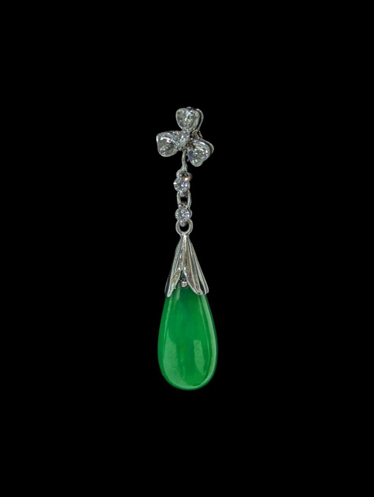 Jadeite & Diamond Earrings 18k White Gold
