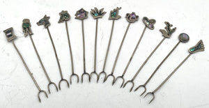 Taxco Mexico Sterling Sliver & Abalone Shell Accent Appetizer Forks (12Pcs)