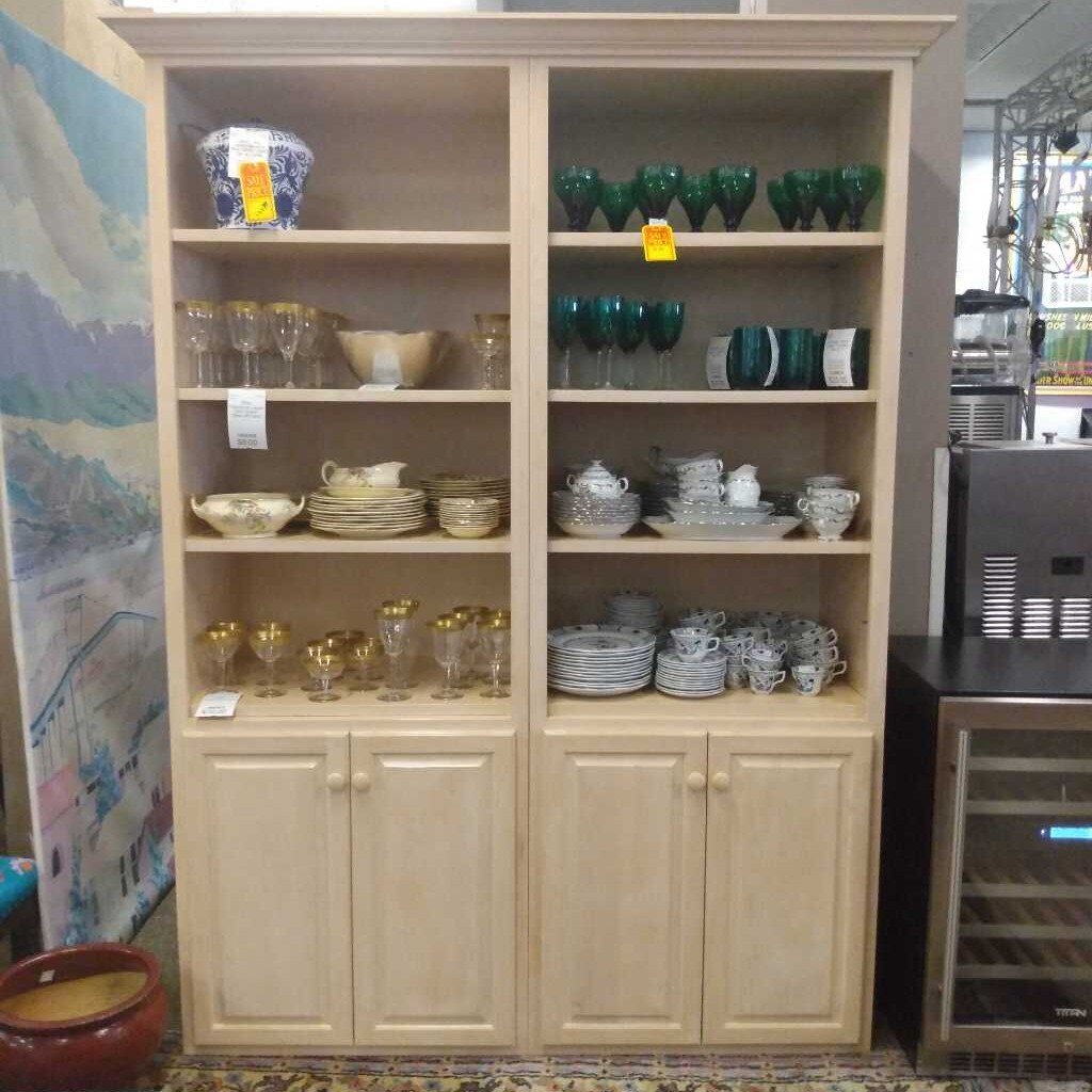 Blond Wood Double Book Shelf w/Doors