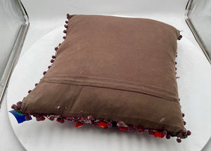 India Style Gujurati Chakla Cushions Multicolor Red Sequin Embroidered Green Panel Tasseled Pillow 18" (c)