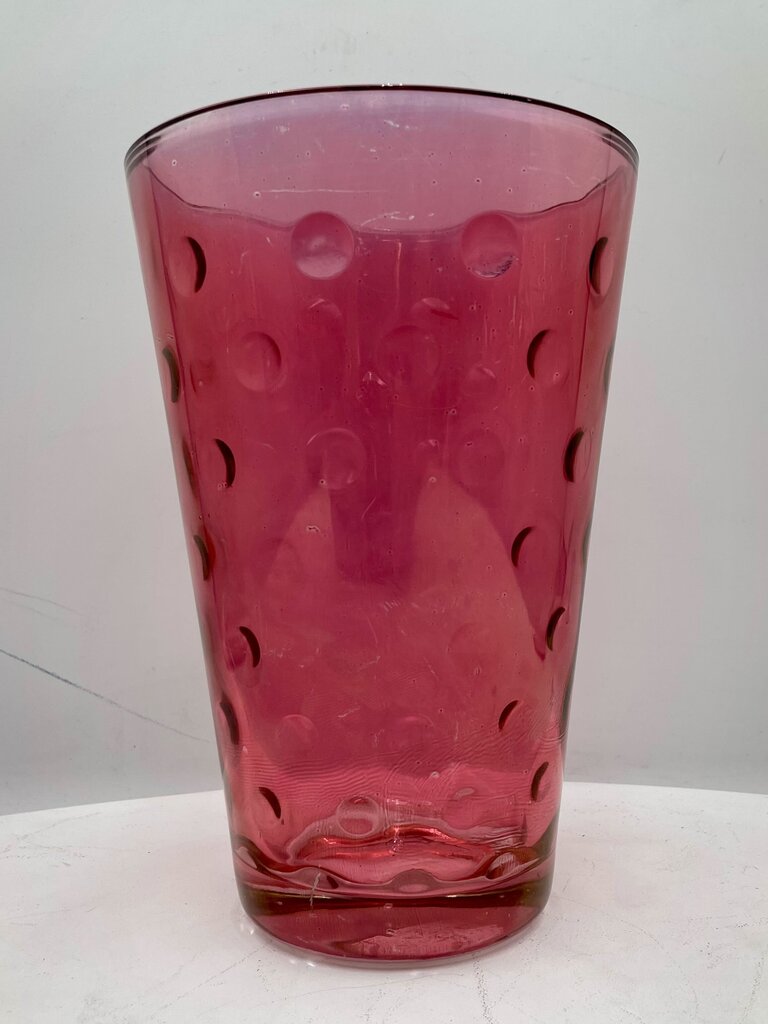 Fenton Style Cranberry Reverse Thumb Print Vase