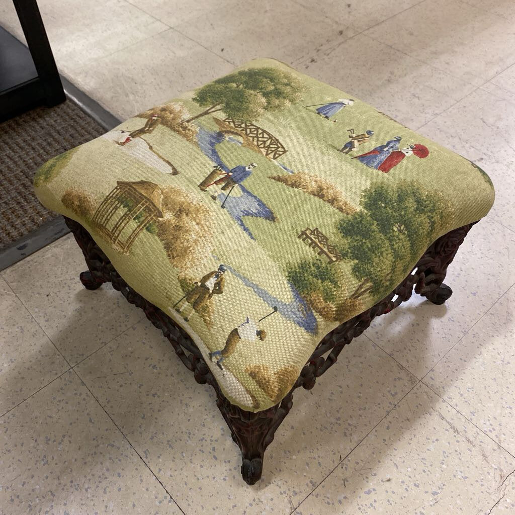 Ottoman Empire Wrought Iron Base Upholstered Footstool