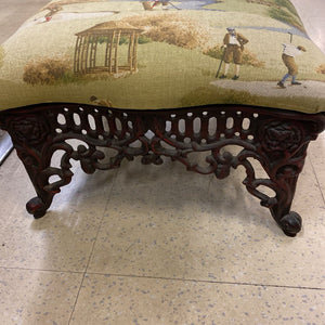 Ottoman Empire Wrought Iron Base Upholstered Footstool