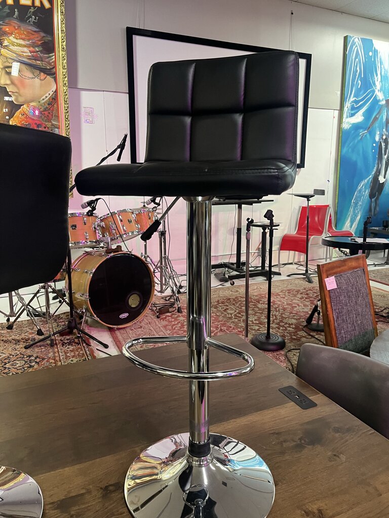 Black & Chrome Adjustable Bar Stools (PAIR)