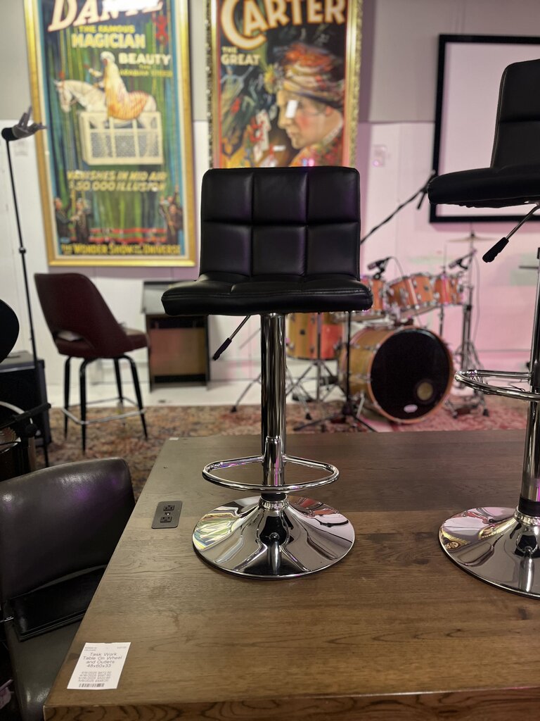 Black & Chrome Adjustable Bar Stools (PAIR)