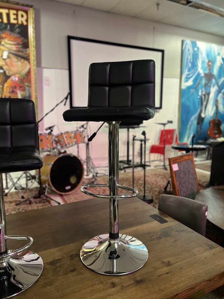 Black & Chrome Adjustable Bar Stools (PAIR)