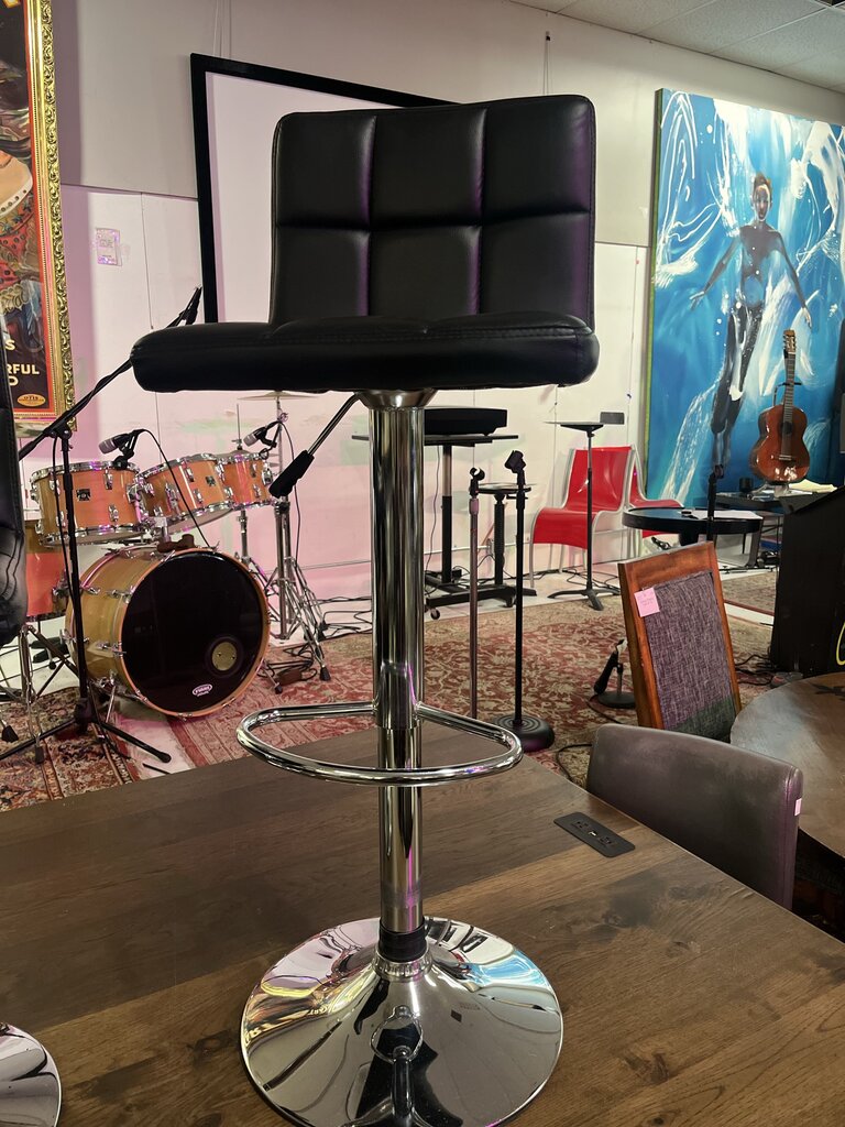 Black & Chrome Adjustable Bar Stools (PAIR)