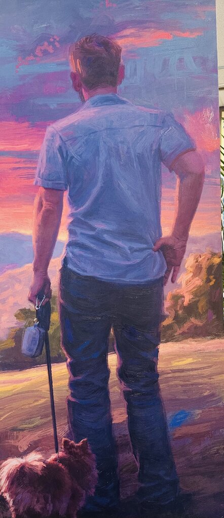 Full Length Portrait Man w/ Pomeranian Giclee by Andres 36x72