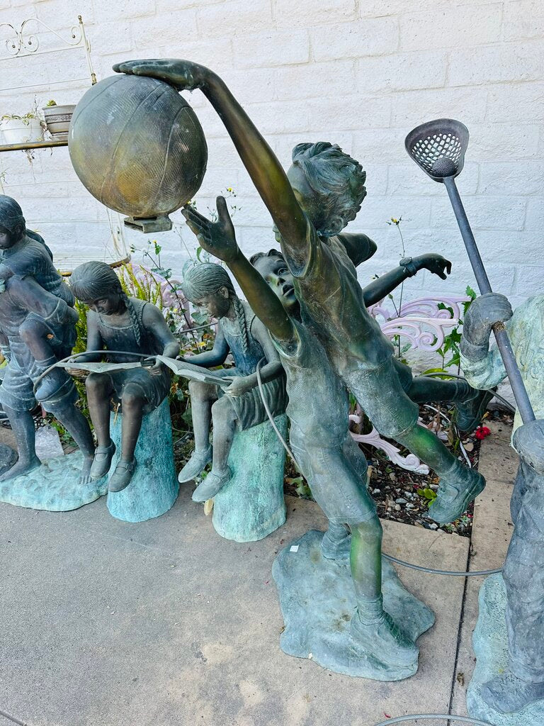 Bronze Children Playing Basketball Statue 56" H