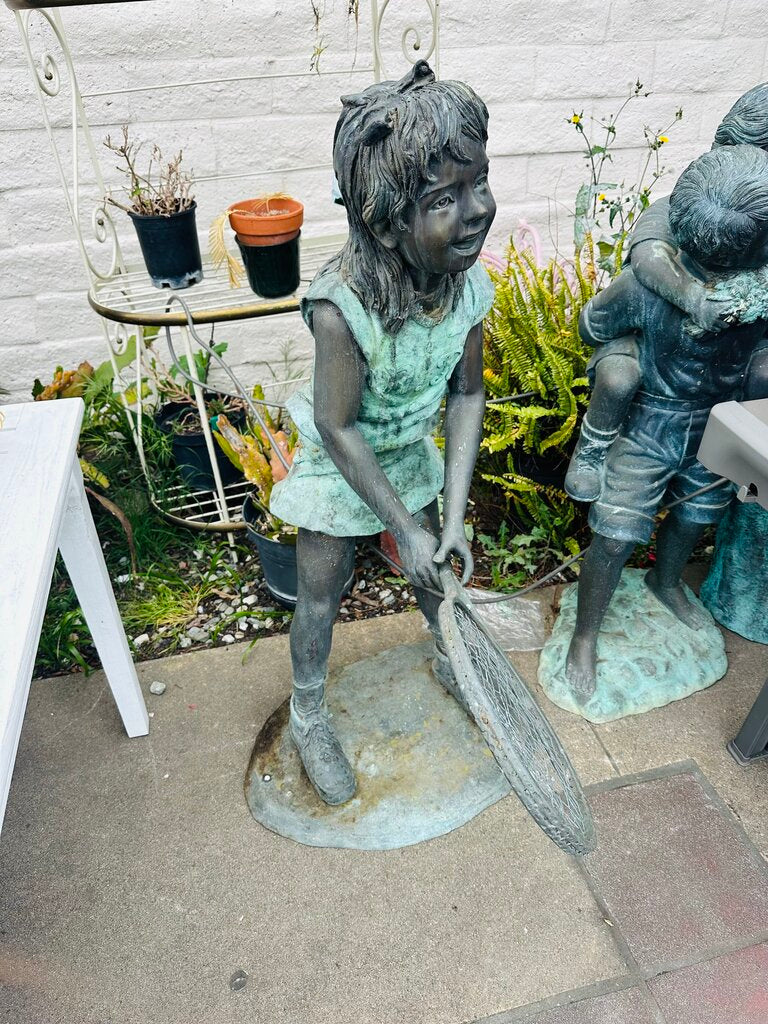 Bronze Sculpture Girl Playing Tennis 48" H