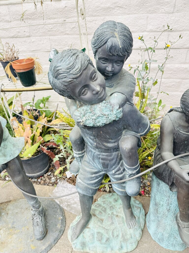 Bronze Sculpture Lifesize Boy and Girl Piggy Back Ride 47" H