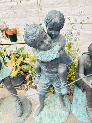 Bronze Sculpture Lifesize Boy and Girl Piggy Back Ride 47" H