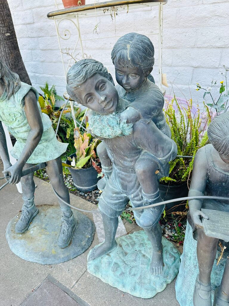 Bronze Sculpture Lifesize Boy and Girl Piggy Back Ride 47" H