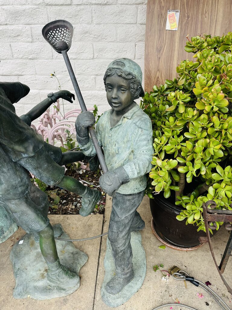 Bronze Sculpture Lifesize Boy w/ Lacrosse Stick 56" H