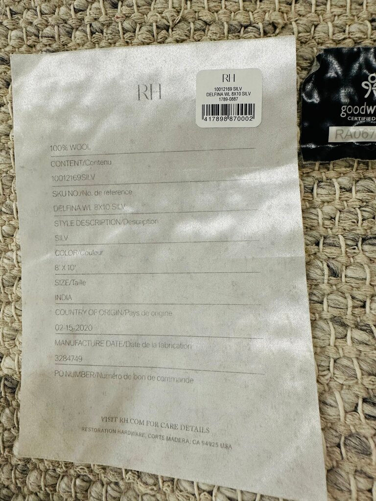 Restoration Hardware Delfina Wool 8 x 10 Rug MSRP $1700