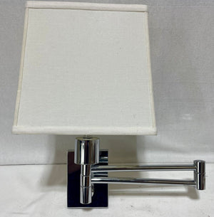 Lumineers Polished Chrome Swing Arm Wall Sconce w/ Linen Sqr. Bell Shade