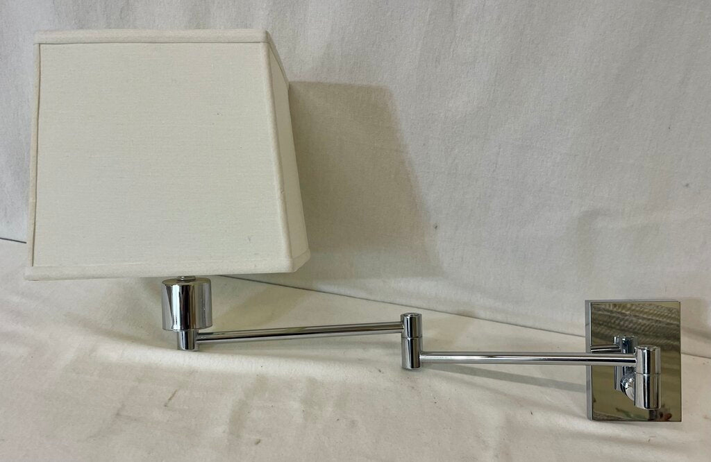 Lumineers Polished Chrome Swing Arm Wall Sconce w/ Linen Sqr. Bell Shade