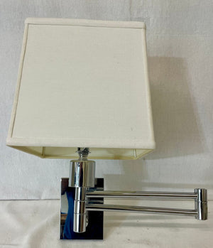 Lumineers Polished Chrome Swing Arm Wall Sconce w/ Linen Sqr. Bell Shade