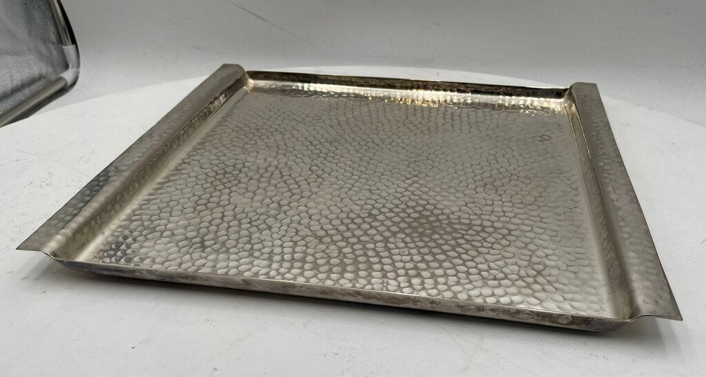 Italian Poala Navone X Egizia Rectangular Silver Plate Hammered Nickel Tray