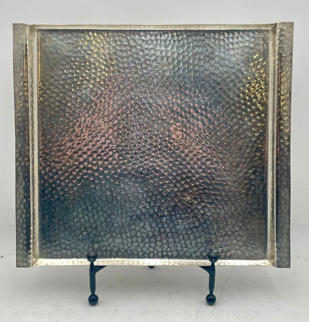 Italian Poala Navone X Egizia Rectangular Silver Plate Hammered Nickel Tray