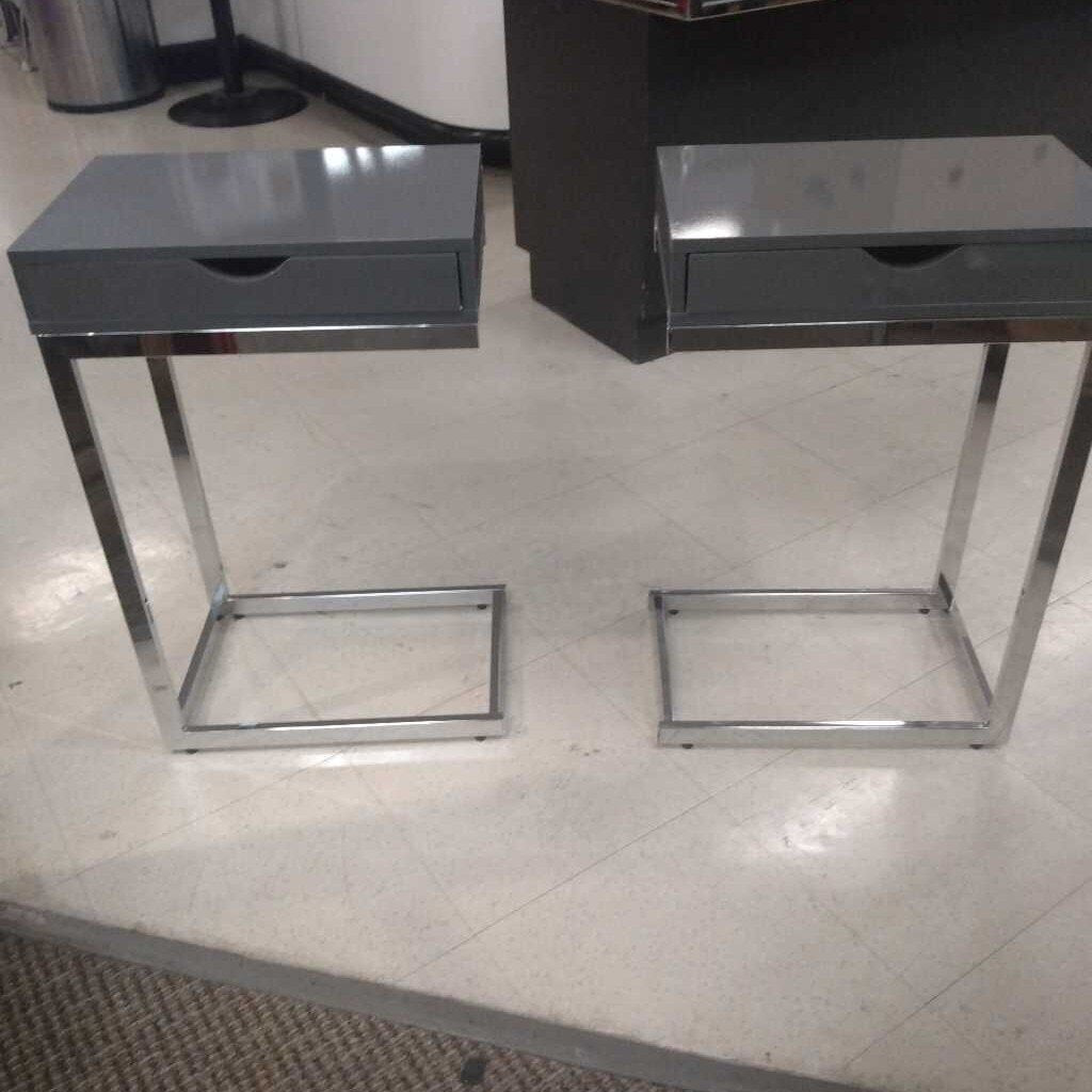 Grey Lacquer & Chrome C Accent Table