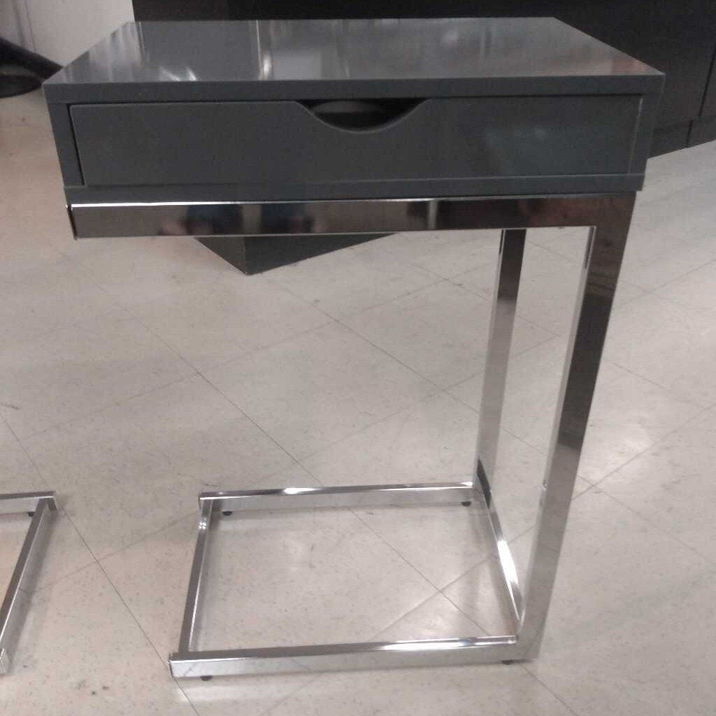 Grey Lacquer & Chrome C Accent Table