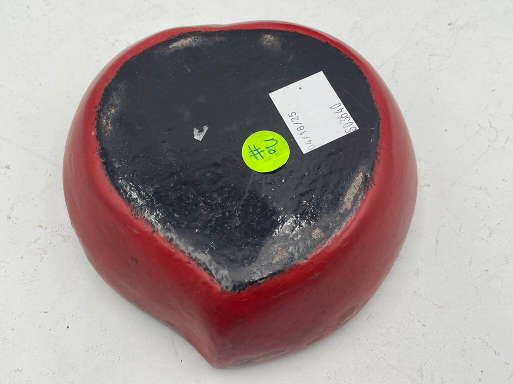 19th Century Chinese Papier-Mache & Wood Ash Red & Black Lacquered Hand Painted Food Dog Motif Peach Shaped Lidded Box