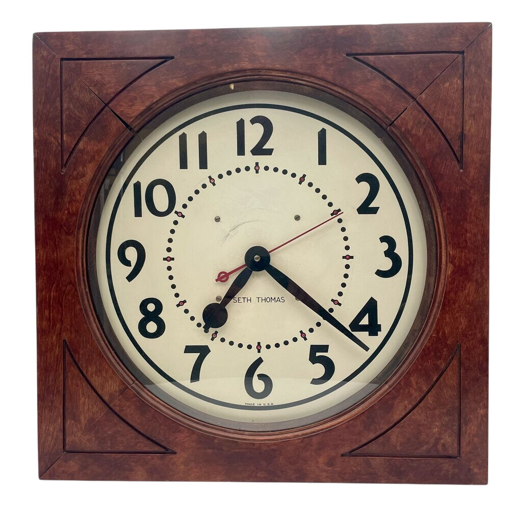 Seth Thomas Oak Case Electric Wall Clock by Seth Thomas