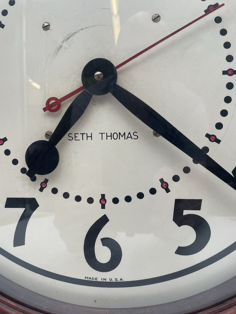 Seth Thomas Oak Case Electric Wall Clock by Seth Thomas