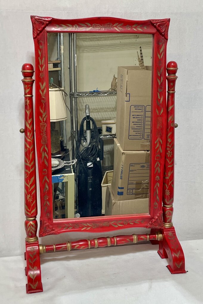 S.F. Trading Chinese Style Red Lacquered Vanity Top Style Mirror