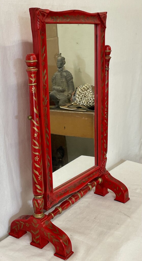 S.F. Trading Chinese Style Red Lacquered Vanity Top Style Mirror