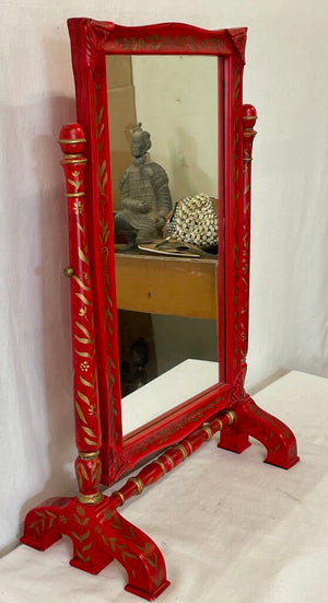 S.F. Trading Chinese Style Red Lacquered Vanity Top Style Mirror