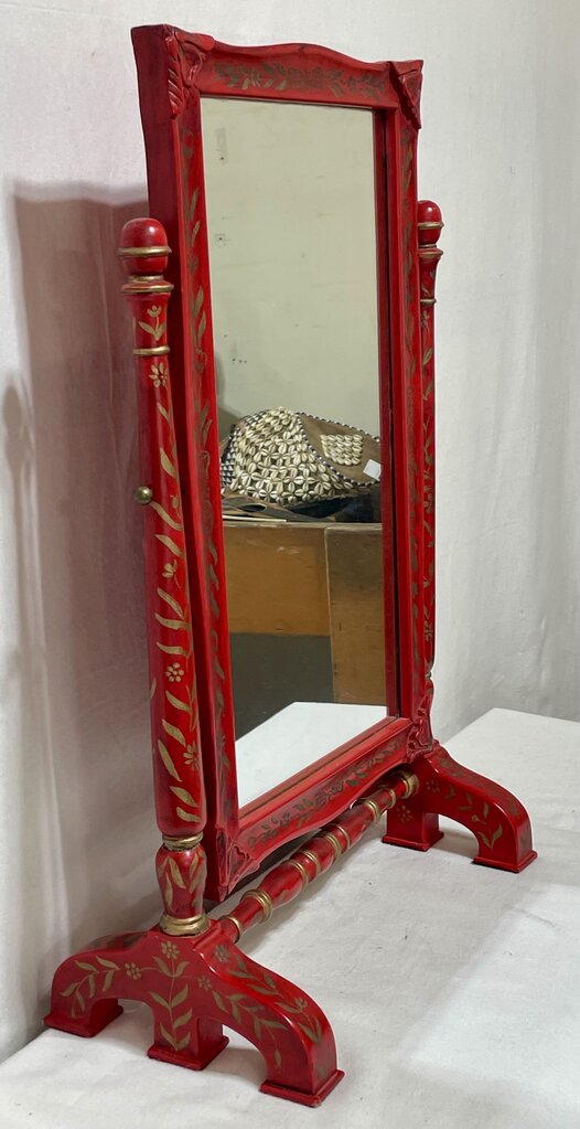 S.F. Trading Chinese Style Red Lacquered Vanity Top Style Mirror