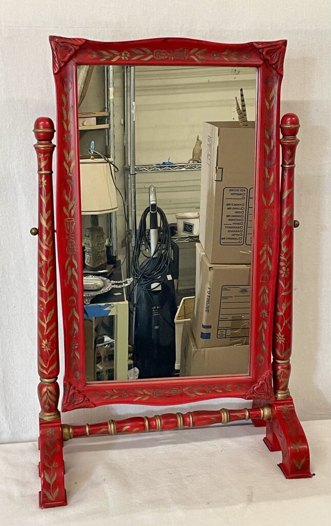 S.F. Trading Chinese Style Red Lacquered Vanity Top Style Mirror